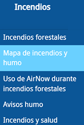 barra de navegación de incendios y humo