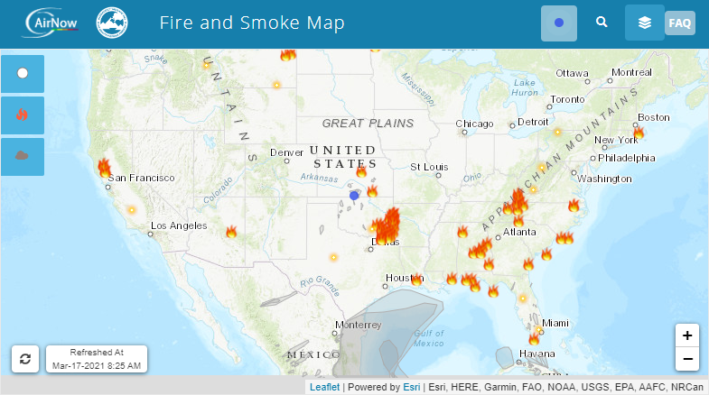 Mapa de incendios y humo