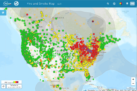 Sitio web del mapa de incendios y humo